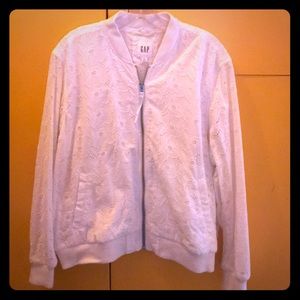 New XL Gap White eyelet bomber jacket 100% cotton